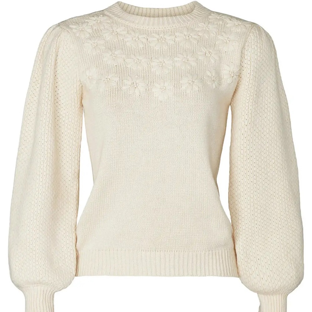 Louna embroidered puff sleeve sweater beige size xs - Picture 4 of 4